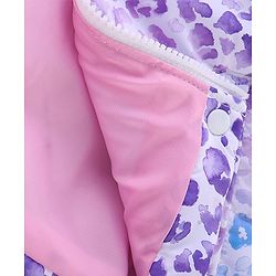 Babyhug Full Sleeves Woven Hoodie Leopard Print - Purple Blue & White