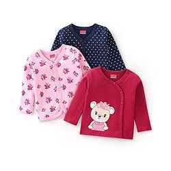 Babyhug 100% Cotton Vests Roses & Teddy Print Pack of 3 - Pink Blue & Red