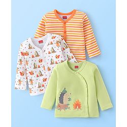 Babyhug 100% Cotton Knit Full Sleeves Front Open Vests Stripes & Animal Print Pack of 3 - Orange Green & White