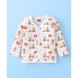 Babyhug 100% Cotton Knit Full Sleeves Front Open Vests Stripes & Animal Print Pack of 3 - Orange Green & White
