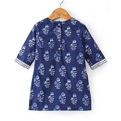 Babyhug 100% Cotton Woven Three Fourth Sleeves Kurti & Palazzo Set with Dupatta Floral Print - Indigo