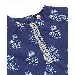 Babyhug 100% Cotton Woven Three Fourth Sleeves Kurti & Palazzo Set with Dupatta Floral Print - Indigo