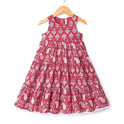Babyhug 100% Cotton Sleeveless Frock Floral Print - Rust Red