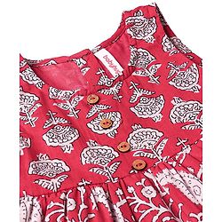Babyhug 100% Cotton Sleeveless Frock Floral Print - Rust Red