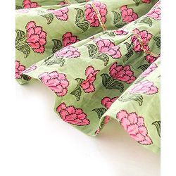 Babyhug Cotton Woven Floral Printed Sleeveless Ethnic Dress with Sequence Highlighted Yoke - Green