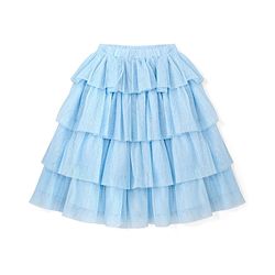 Babyhug Sleeveless Woven Sequenced Choli With Glitter Net Tiered Lehenga With Dupatta  - Aqua