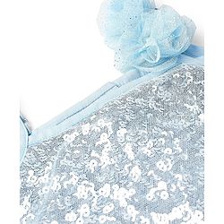 Babyhug Sleeveless Woven Sequenced Choli With Glitter Net Tiered Lehenga With Dupatta  - Aqua