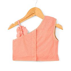 Babyhug Sleeveless Woven Sequenced Choli With Glitter Net Tiered Lehenga - Coral