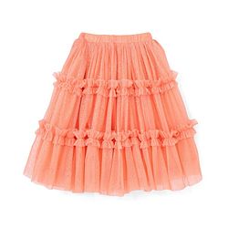 Babyhug Sleeveless Woven Sequenced Choli With Glitter Net Tiered Lehenga - Coral
