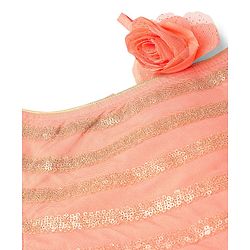 Babyhug Sleeveless Woven Sequenced Choli With Glitter Net Tiered Lehenga - Coral