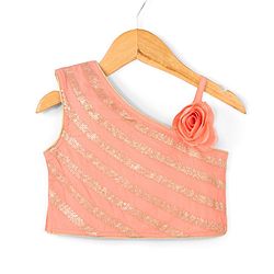 Babyhug Sleeveless Woven Sequenced Choli With Glitter Net Tiered Lehenga - Coral