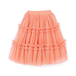 Babyhug Sleeveless Woven Sequenced Choli With Glitter Net Tiered Lehenga - Coral