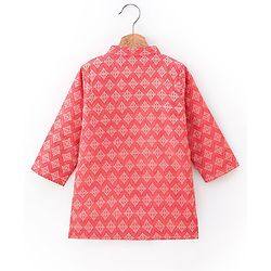 Babyhug Brocade Woven Full Sleeves Kurta & Pajama Set Argyle Design - Peach