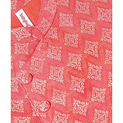 Babyhug Brocade Woven Full Sleeves Kurta & Pajama Set Argyle Design - Peach