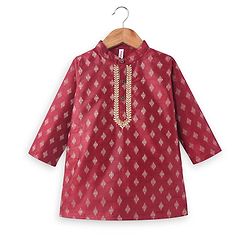 Babyhug Woven Full Sleeves Brocade Kurta & Pyjama Set - Maroon