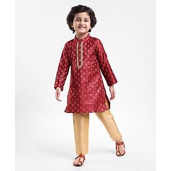 Babyhug Woven Full Sleeves Brocade Kurta & Pyjama Set - Maroon