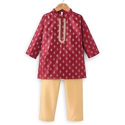 Babyhug Woven Full Sleeves Brocade Kurta & Pyjama Set - Maroon