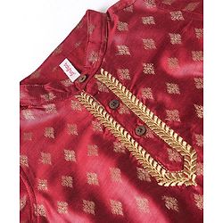 Babyhug Woven Full Sleeves Brocade Kurta & Pyjama Set - Maroon