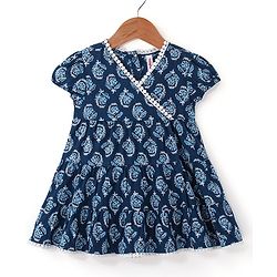 Babyhug Cotton Half Sleeves Printed Kurti With Leggings And Dupatta- Indigo