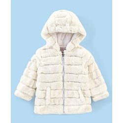 Babyhug Woven Full Sleeves Stripe Textured Hoodie with Cotton Lining - White