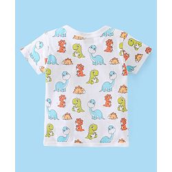 Babyhug 100% Cotton Half Sleeves Vests Stripes & Dino Print Pack of 3- Blue Orange & White