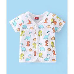 Babyhug 100% Cotton Half Sleeves Vests Stripes & Dino Print Pack of 3- Blue Orange & White