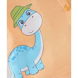 Babyhug 100% Cotton Half Sleeves Vests Stripes & Dino Print Pack of 3- Blue Orange & White