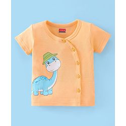 Babyhug 100% Cotton Half Sleeves Vests Stripes & Dino Print Pack of 3- Blue Orange & White