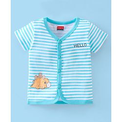 Babyhug 100% Cotton Half Sleeves Vests Stripes & Dino Print Pack of 3- Blue Orange & White