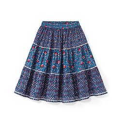 Babyhug Sleeveless Cotton Floral Printed Lehenga & Choli With Dupatta- Indigo & Red
