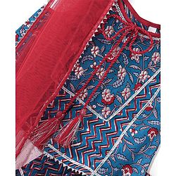 Babyhug Sleeveless Cotton Floral Printed Lehenga & Choli With Dupatta- Indigo & Red