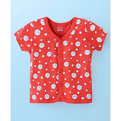 Babyhug 100% Cotton Half Sleeves Vests Boat & Kitty Print Pack of 3- Peach White & Red