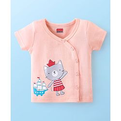 Babyhug 100% Cotton Half Sleeves Vests Boat & Kitty Print Pack of 3- Peach White & Red