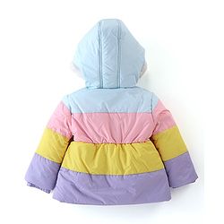 Babyhug Full Sleeves Woven Hoodie Star Patch - Purple Yellow & Blue