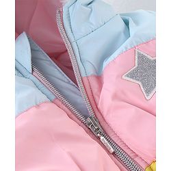 Babyhug Full Sleeves Woven Hoodie Star Patch - Purple Yellow & Blue