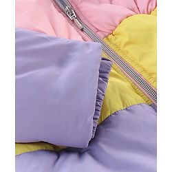 Babyhug Full Sleeves Woven Hoodie Star Patch - Purple Yellow & Blue