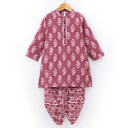 Babyhug 100% Cotton Woven Full Sleeves Kurta With Dhoti Kolka Print - Red