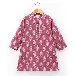Babyhug 100% Cotton Woven Full Sleeves Kurta With Dhoti Kolka Print - Red