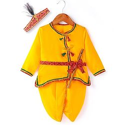 Babyhug Woven Full Sleeves Jamna Set with Forehead Cap & Waistband - Yellow