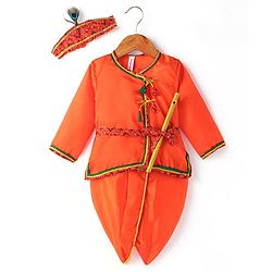 Babyhug Woven Full Sleeves Jamna Set with Forehead Cap & Waistband - Orange