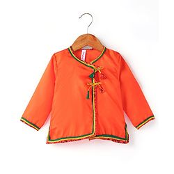 Babyhug Woven Full Sleeves Jamna Set with Forehead Cap & Waistband - Orange