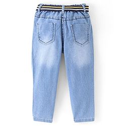 Babyhug Cotton Full Length Washed Denim Stretch Jeans With Mock Fly  - Blue