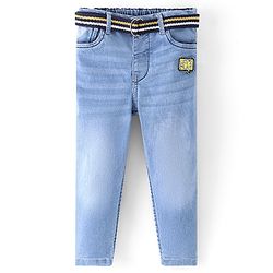 Babyhug Cotton Full Length Washed Denim Stretch Jeans With Mock Fly  - Blue