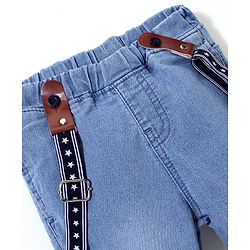 Babyhug Cotton Spandex Full Length Stretchable Washed Denim Jeans with Suspenders - Light Blue