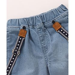 Babyhug Cotton Spandex Full Length Stretchable Washed Denim Jeans with Suspenders - Light Blue
