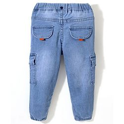 Babyhug Cotton Spandex Full Length Stretchable Washed Denim Jeans with Suspenders - Light Blue