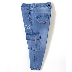 Babyhug Cotton Spandex Full Length Stretchable Washed Denim Jeans with Suspenders - Light Blue