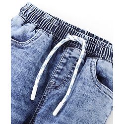 Babyhug Cotton Washed Denim Full Length Number Embroidered Jogger - Blue
