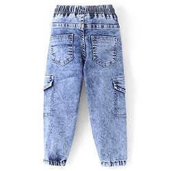 Babyhug Cotton Washed Denim Full Length Number Embroidered Jogger - Blue