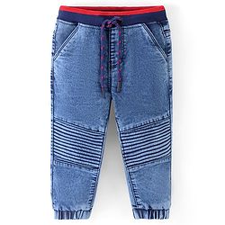 Babyhug Cotton Full Length Denim Washed Stretchable Jogger - Blue